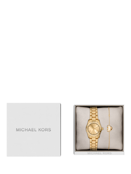 Michael Kors MK4992 Ladies Watch and Pave Heart Bracelet Set, Gold - view 2, Gold