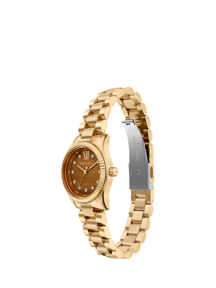 Michael Kors MK7578 Women's Petite Lexington Tiger's Eye Bracelet Strap Watch, Gold - view 2, Gold
