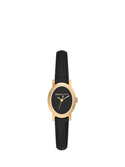Michael Kors MK7585 Women's Maude Oval Leather Strap Watch, Gold And Black, Gold And Black