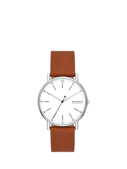 Skagen SKW6903 Men's Signatur Round Watch, Leather Tan, Leather Tan