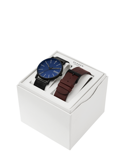 Skagen SKW6933 Men's Signatur Watch Double Strap Box Set, Black/Midnight Blue - view 2, Black/Midnight Blue