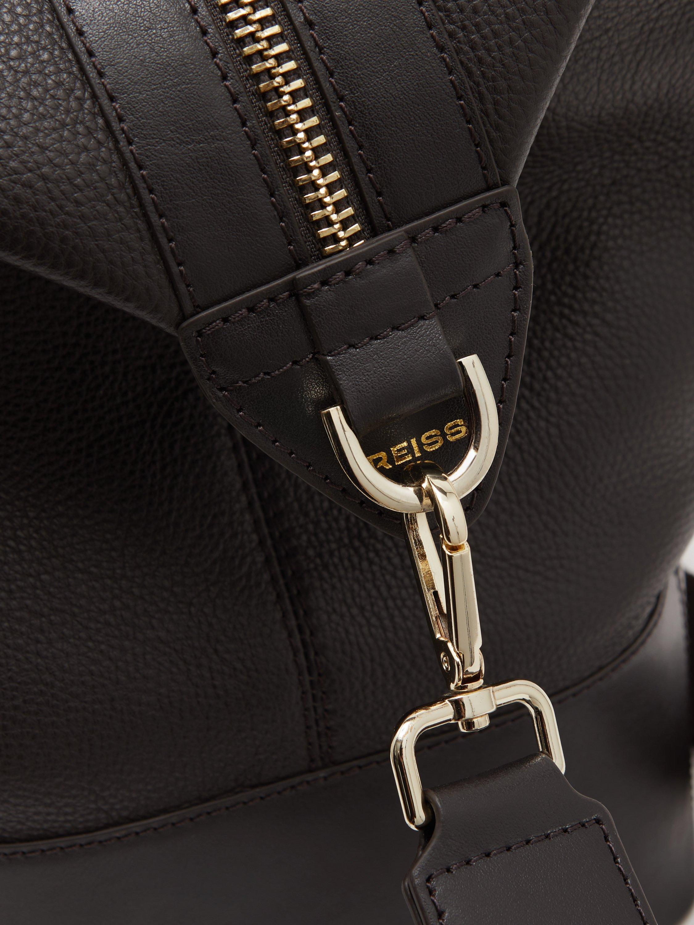 Product image 2 of 5, which shows Reiss Colton Leather Weekend Bag, Dark Brown