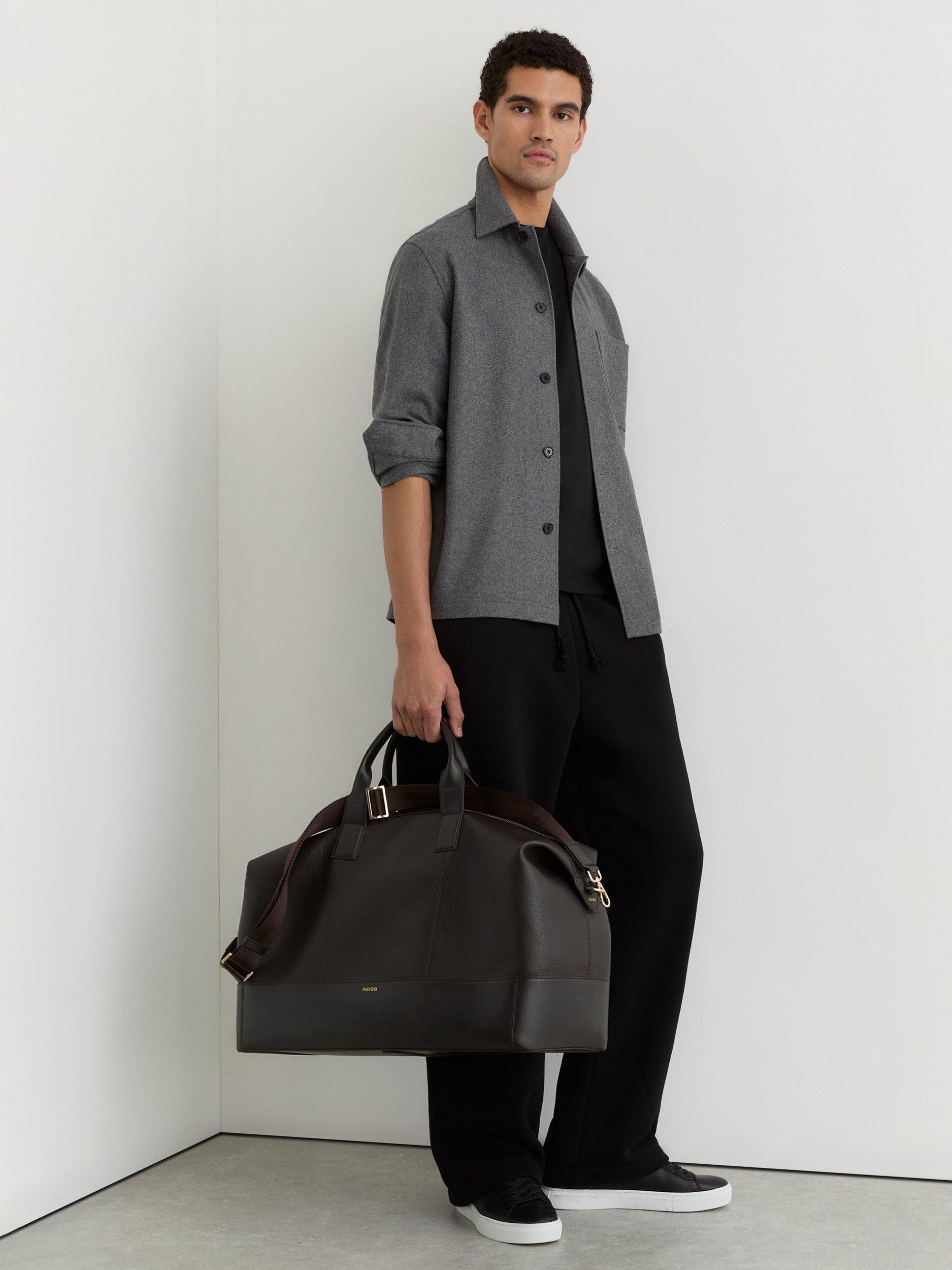 Product image 3 of 5, which shows Reiss Colton Leather Weekend Bag, Dark Brown