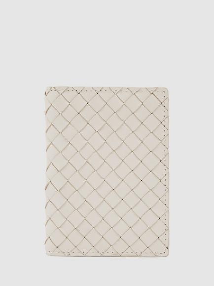 Reiss Floyd Woven Leather Bifold Card Holder, Off White, Off White