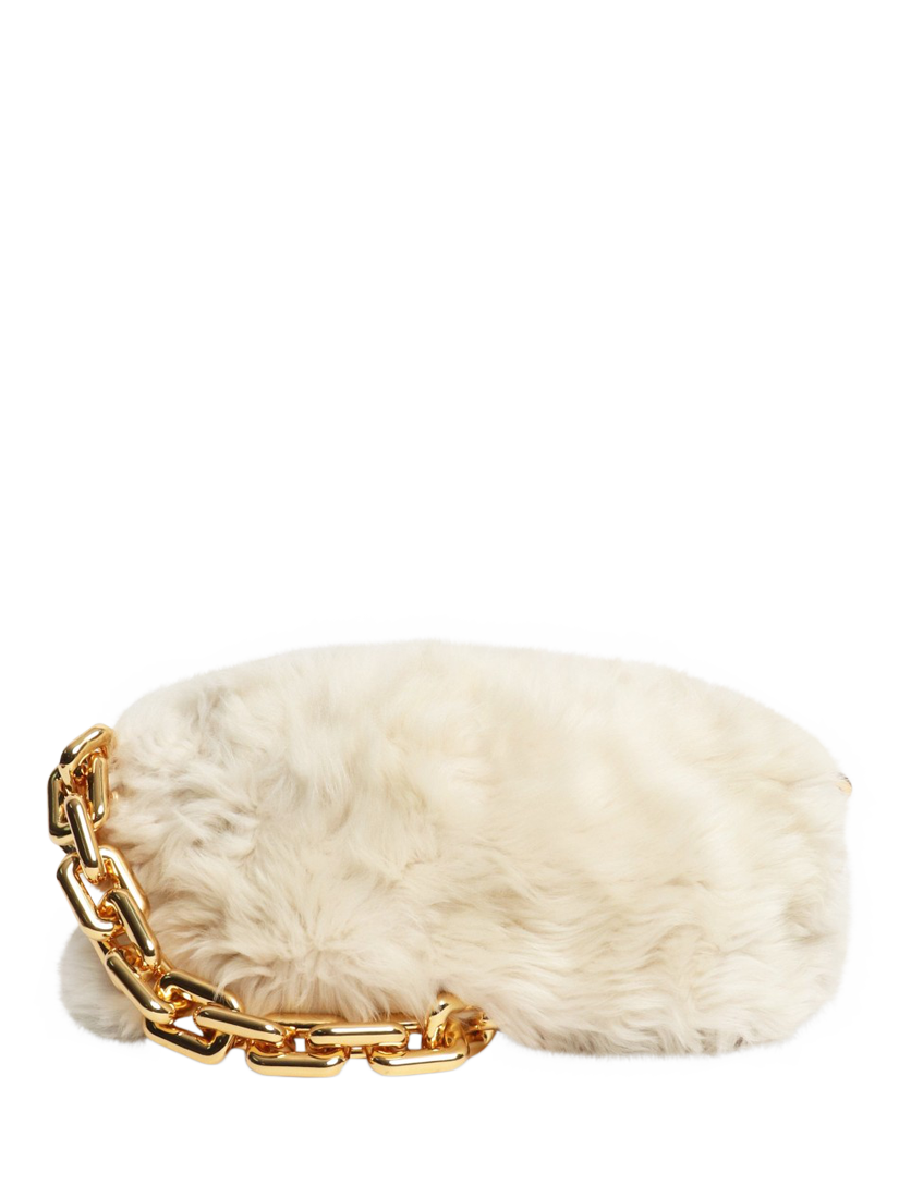 Product image 1 of 6, which shows Pre-loved Bottega Veneta Leather Shearling Shoulder Bag, Cream