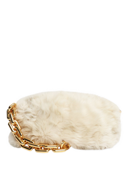 Pre-loved Bottega Veneta Leather Shearling Shoulder Bag, Cream, Cream