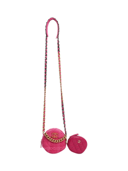 Pre-loved CHANEL Tweed and Lambskin Round Clutch Cross Body Bag, Pink - view 2, Pink