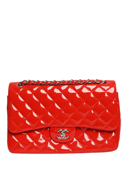 Pre-loved CHANEL 2014 Patent Leather Jumbo Double Flap Cross Body Bag, Red, Red