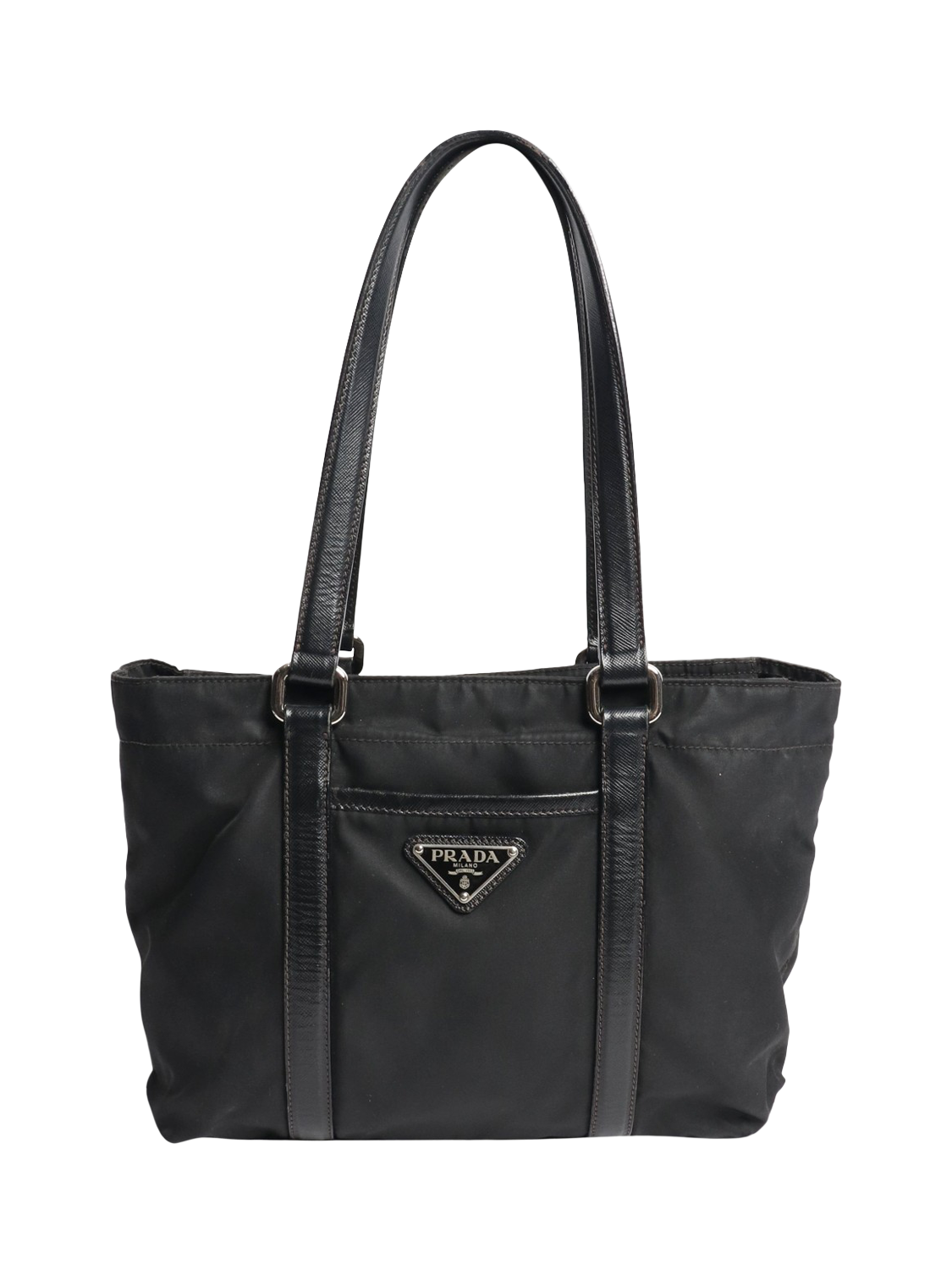 Product image 1 of 6, which shows Pre-loved Prada Nylon Top Handle Grab Bag, Black