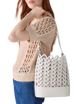 kate spade new york Halo Woven Leather Bucket Bag, Cream - view 2, Cream