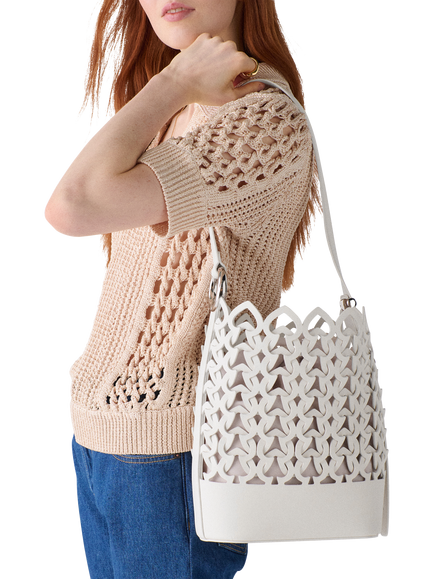 kate spade new york Halo Woven Leather Bucket Bag, Cream - view 2, Cream