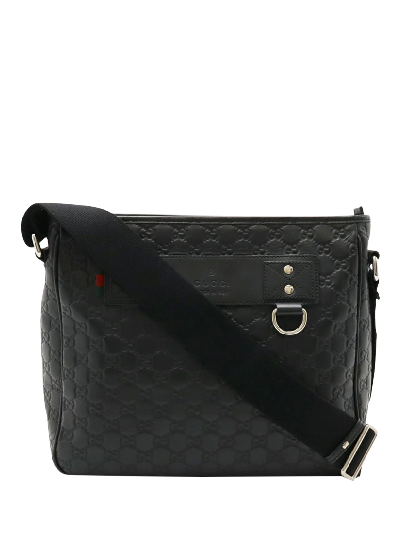 Product image 1 of 8, which shows Pre-loved GUCCI Guccissima Leather Messenger Bag, Black