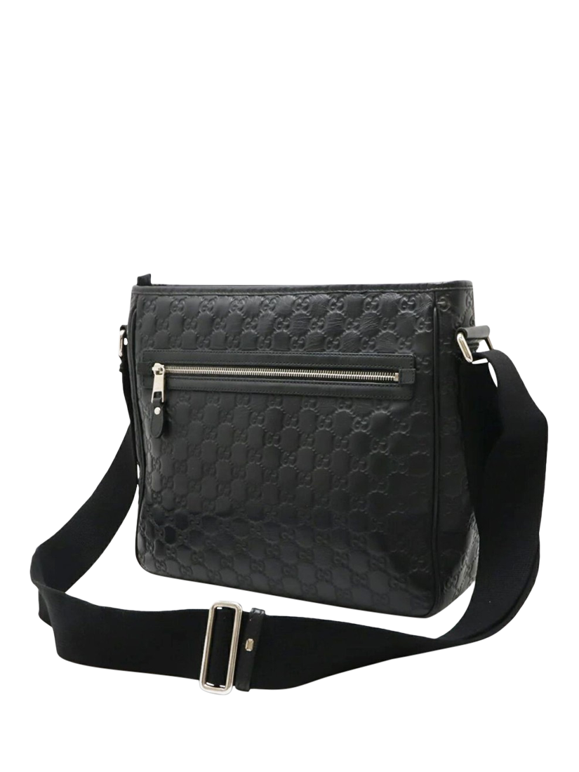 Product image 2 of 8, which shows Pre-loved GUCCI Guccissima Leather Messenger Bag, Black