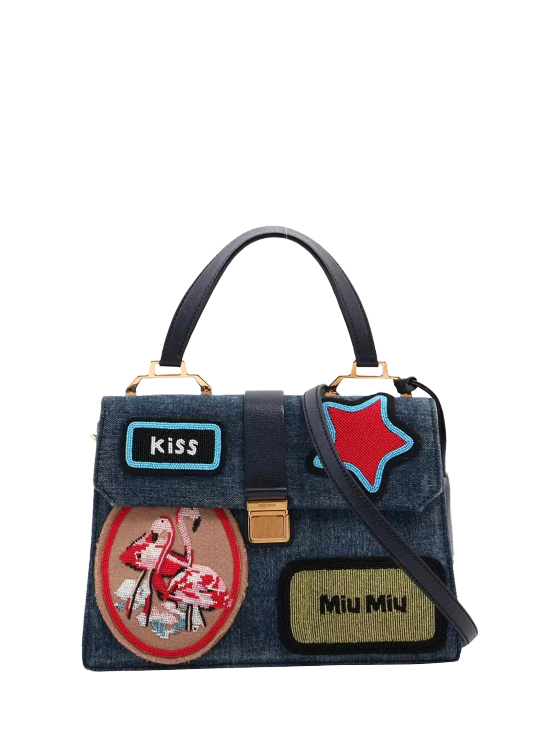 Pre-loved Miu Miu Denim and Leather Shoulder Bag, Blue