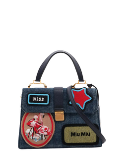 Pre-loved Miu Miu Denim and Leather Shoulder Bag, Blue, Blue
