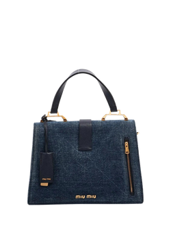 Pre-loved Miu Miu Denim and Leather Shoulder Bag, Blue - view 2, Blue