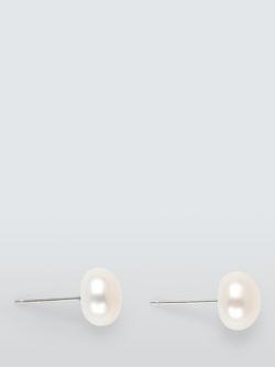Lido Boxed Large Freshwater Stud Earrings, Silver Pearl, Silver Pearl