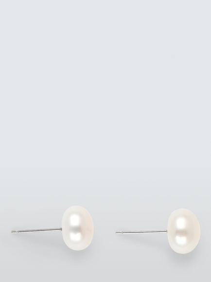Lido Boxed 9-10mm Large Freshwater Stud Earrings, Silver Pearl, Silver Pearl