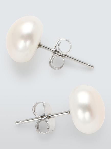 Lido Boxed 9-10mm Large Freshwater Stud Earrings, Silver Pearl, Silver Pearl