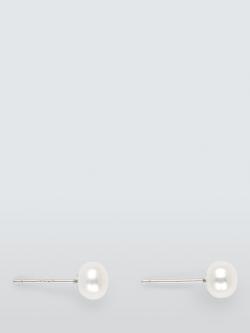 Lido Boxed Small Freshwater Stud Earrings, Silver Pearl, Silver Pearl