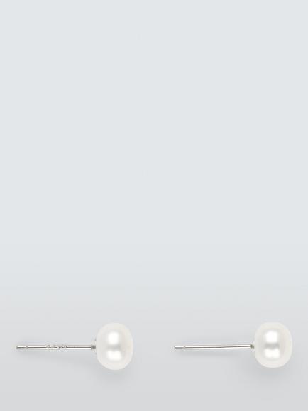 Lido Boxed 6.5-7mm Small Freshwater Stud Earrings, Silver Pearl, Silver Pearl