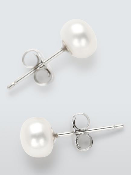 Lido Boxed 6.5-7mm Small Freshwater Stud Earrings, Silver Pearl, Silver Pearl