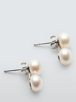 Lido Double Freshwater Pearl Stud Earrings, Silver, Silver