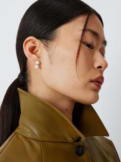 Lido Double Freshwater Pearl Stud Earrings, Silver - view 2, Silver