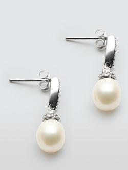Lido Freshwater Pearl and Cubic Zirconia Drop Earrings, Silver, Silver