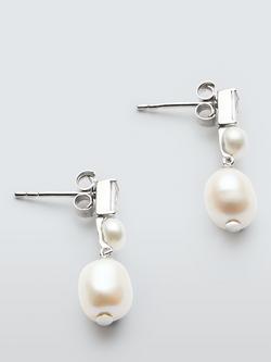 Lido Baguette Cubic Zirconia Pearl Stud Earrings, Silver, Silver
