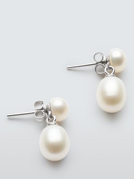 Lido Freshwater Pearl Stud Earrings, Silver, Silver
