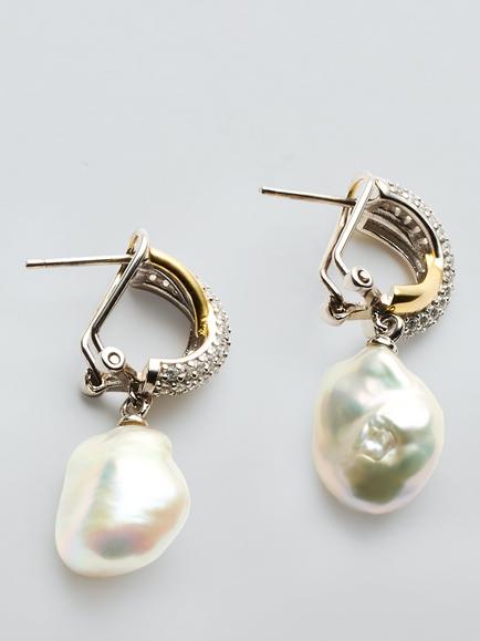 Lido Cross Over Cubic Zirconia Pearl Drop Earrings, Mix Metal