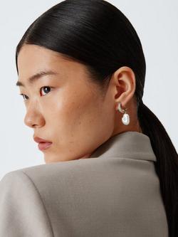 Lido Cross Over Cubic Zirconia Pearl Drop Earrings - view 2, Mix Metal