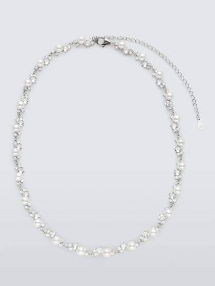 Lido Freshwater Button Pearl Necklace, Silver, Silver