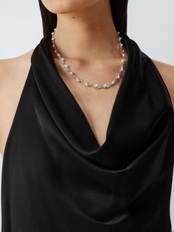 Lido Freshwater Button Pearl Necklace, Silver - view 2, Silver