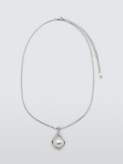 Lido Large Open Pear Shaped Freshwater Button Pearl Necklace, Silver, Silver