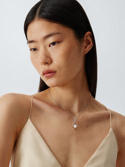 Lido Large Open Pear Shaped Freshwater Button Pearl Necklace, Silver - view 2, Silver