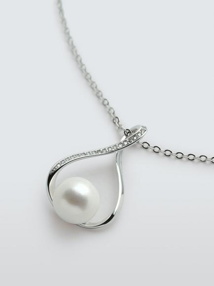 Lido Large Open Pear Shaped Freshwater Button Pearl Necklace, Silver, Silver