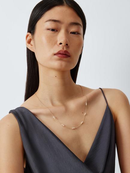 Lido Freshwater Section Necklace, Gold Pearl - view 2, Gold Pearl