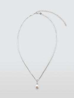 Lido Baguette Cubic Zirconia Freshwater Pearl Necklace, Silver, Silver