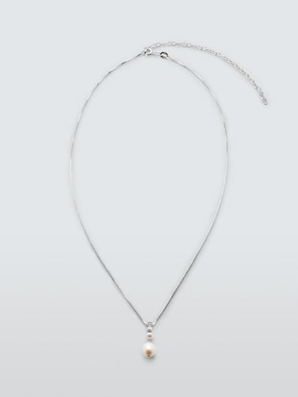 Lido Baguette Cubic Zirconia Freshwater Pearl Necklace, Silver, Silver
