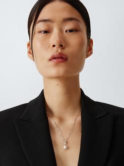 Lido Baguette Cubic Zirconia Freshwater Pearl Necklace, Silver - view 2, Silver