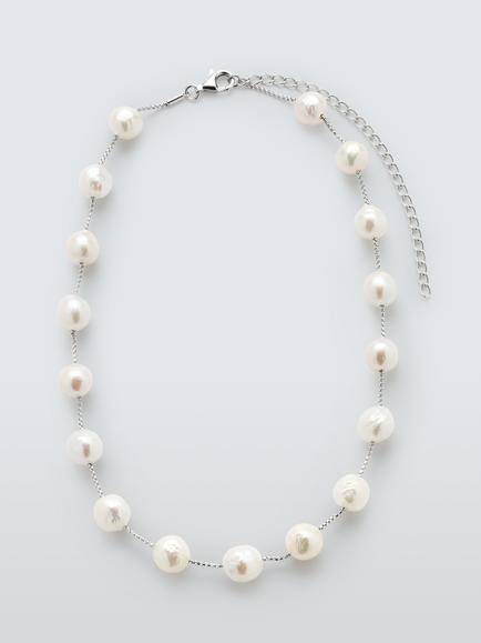 Lido Large Freshwater Necklace, Silver Pearl, Silver Pearl