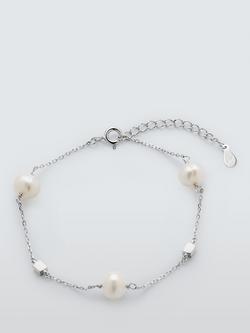 Lido Delicate Pearl Station Chain Bracelet, Silver, Silver