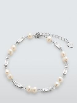 Lido Irregular Pearl Baguette Cubic Zirconia Chain Bracelet, Silver, Silver