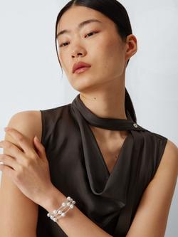 Lido Wrap Around Freshwater Bangle, Silver Pearl - view 2, Silver Pearl