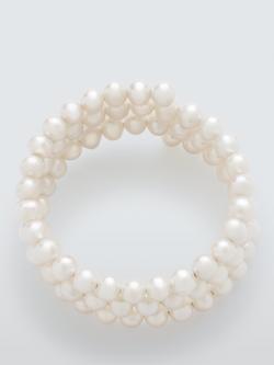 Lido Wrap Around Freshwater Pearl Triple Row Bangle, Silver Pearl, Silver Pearl