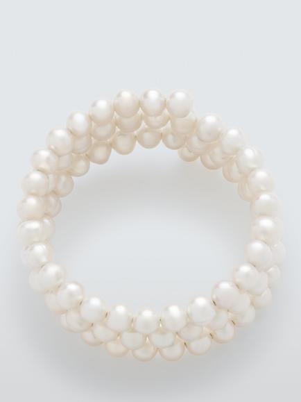Lido Wrap Around Freshwater Pearl Triple Row Bangle, Silver Pearl, Silver Pearl