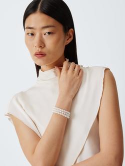 Lido Wrap Around Freshwater Pearl Triple Row Bangle, Silver Pearl - view 2, Silver Pearl
