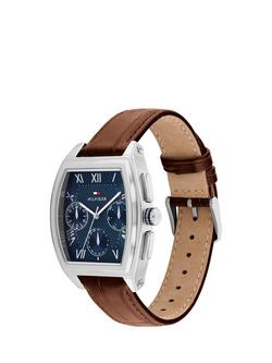 Tommy Hilfiger 1710760 Men's Rectangular Leather Strap Watch, Brown - view 2, Brown